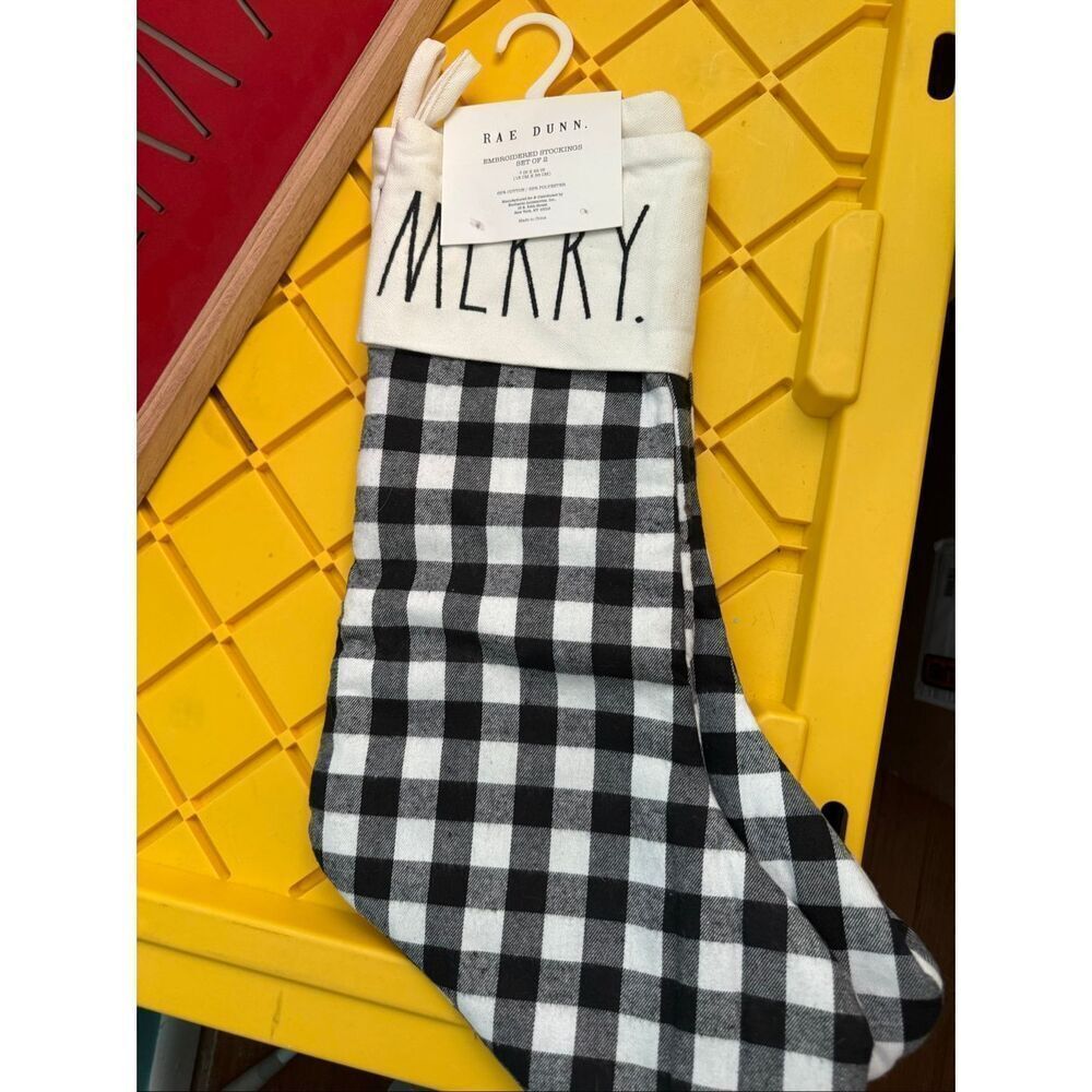 Rae Dunn Set Of Two Embroidered Stockings